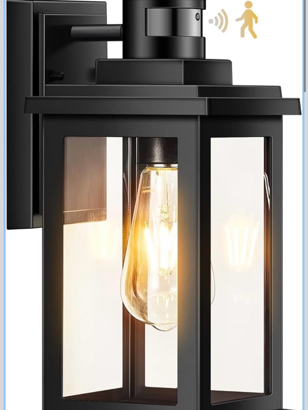 2 Outdoor Black Wall Lantern with Motion Sensor - Modern Farmhouse Light